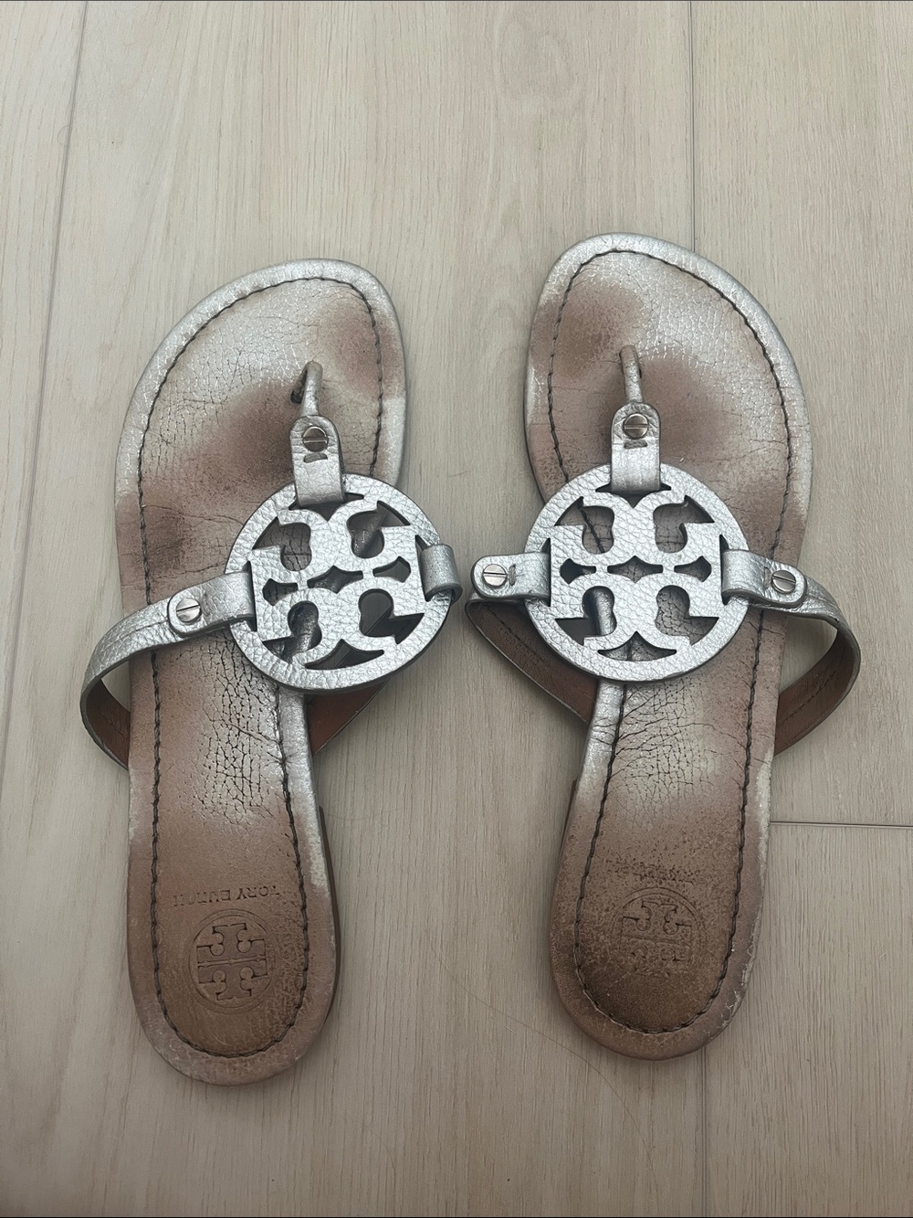 Tory Burch Silver Miller Pebbled Leather Sandals